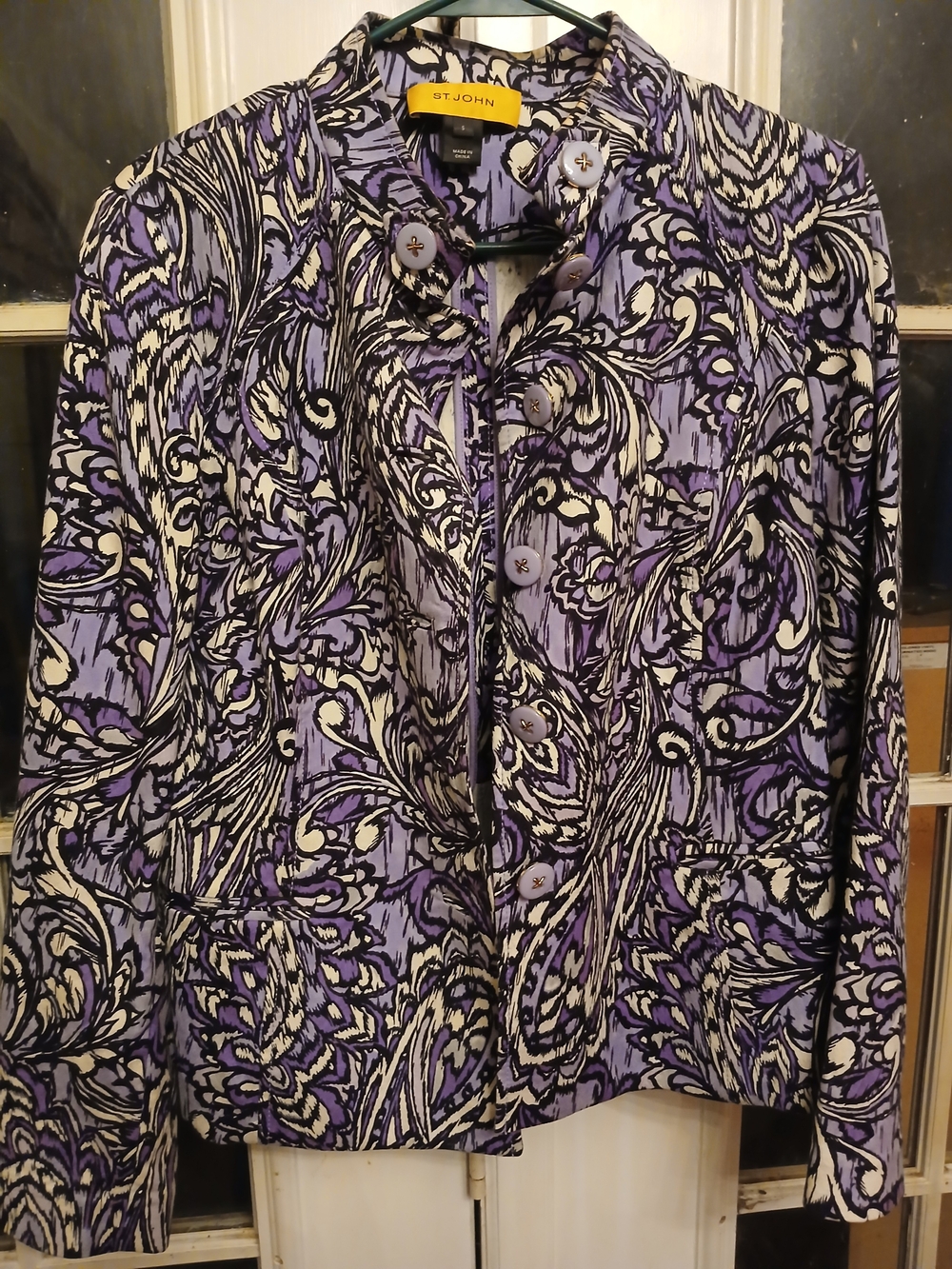 St. John Purple, Black & Cream Printed Knit Blazer